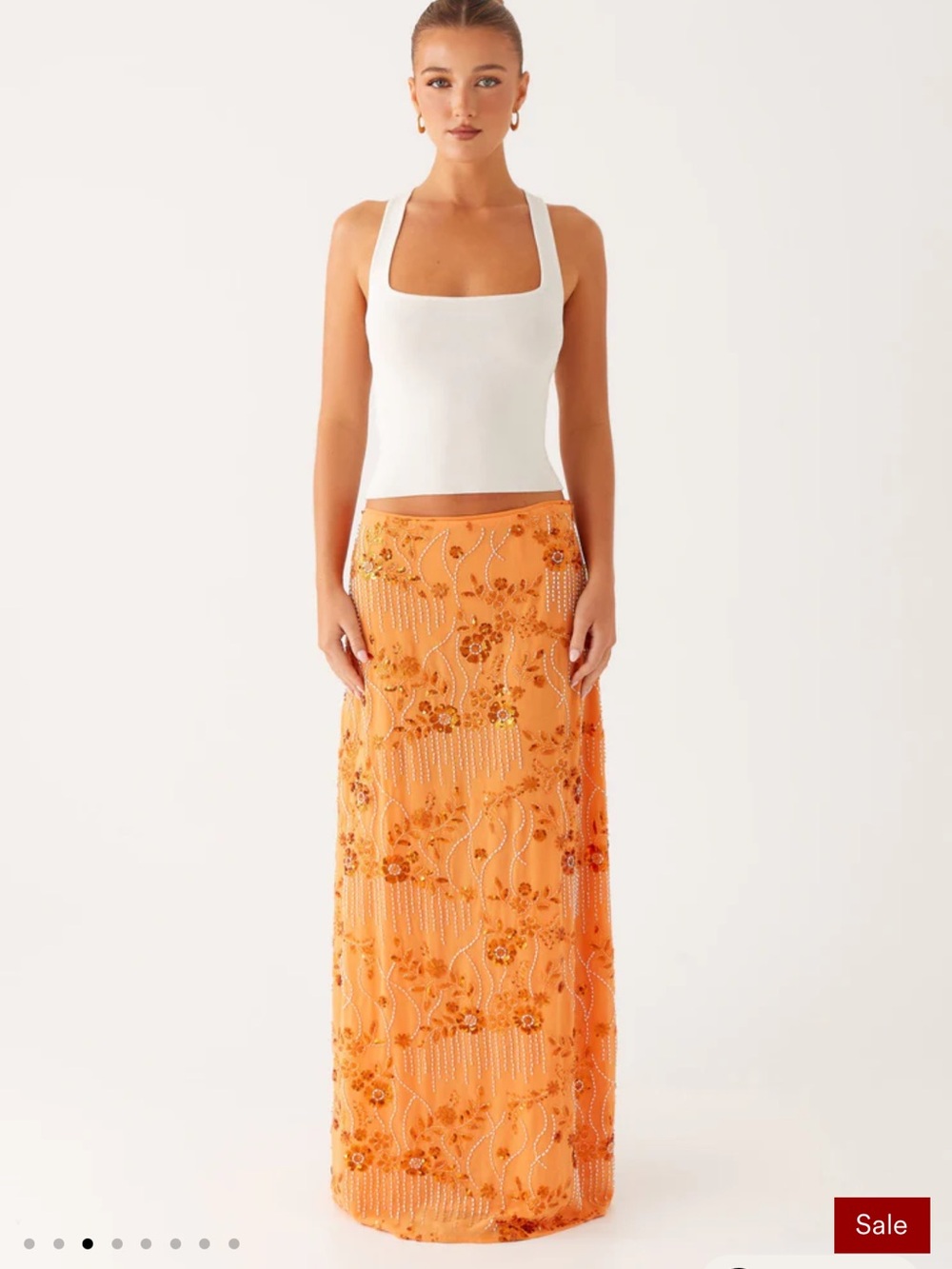 Peppermayo - Corinna Low Rise Sequin Maxi Skirt - Orange